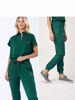Medico Scrubs Set XL Green Collared Top Jogger Pants Sustainable Medical Uniform